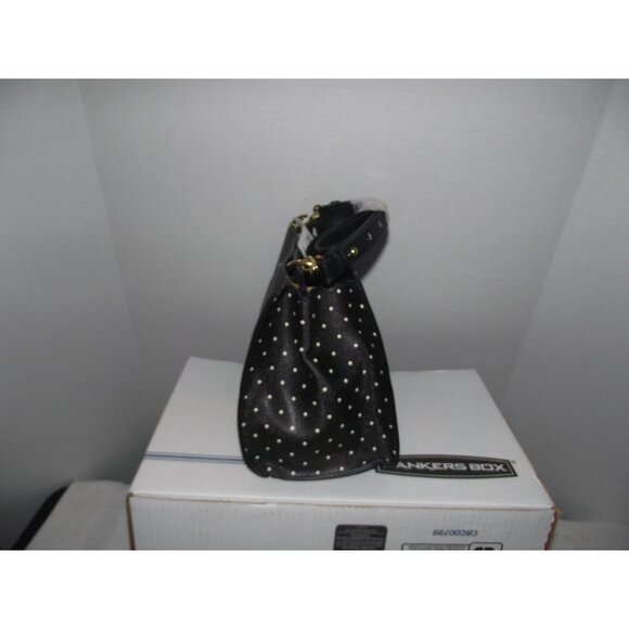 Crown & Ivy Black Vegan Leather Satchel Purse With Gold Accents & Polka Dots Sty - Picture 3 of 3